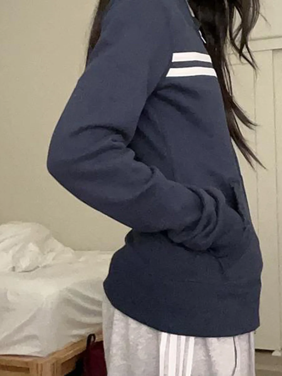 1977 رسالة التطريز سليم الرمز البريدي هوديس المرأة الخريف سحاب أكمام طويلة بلوزات الحلو خمر ملابس خارجية رياضية غير رسمية