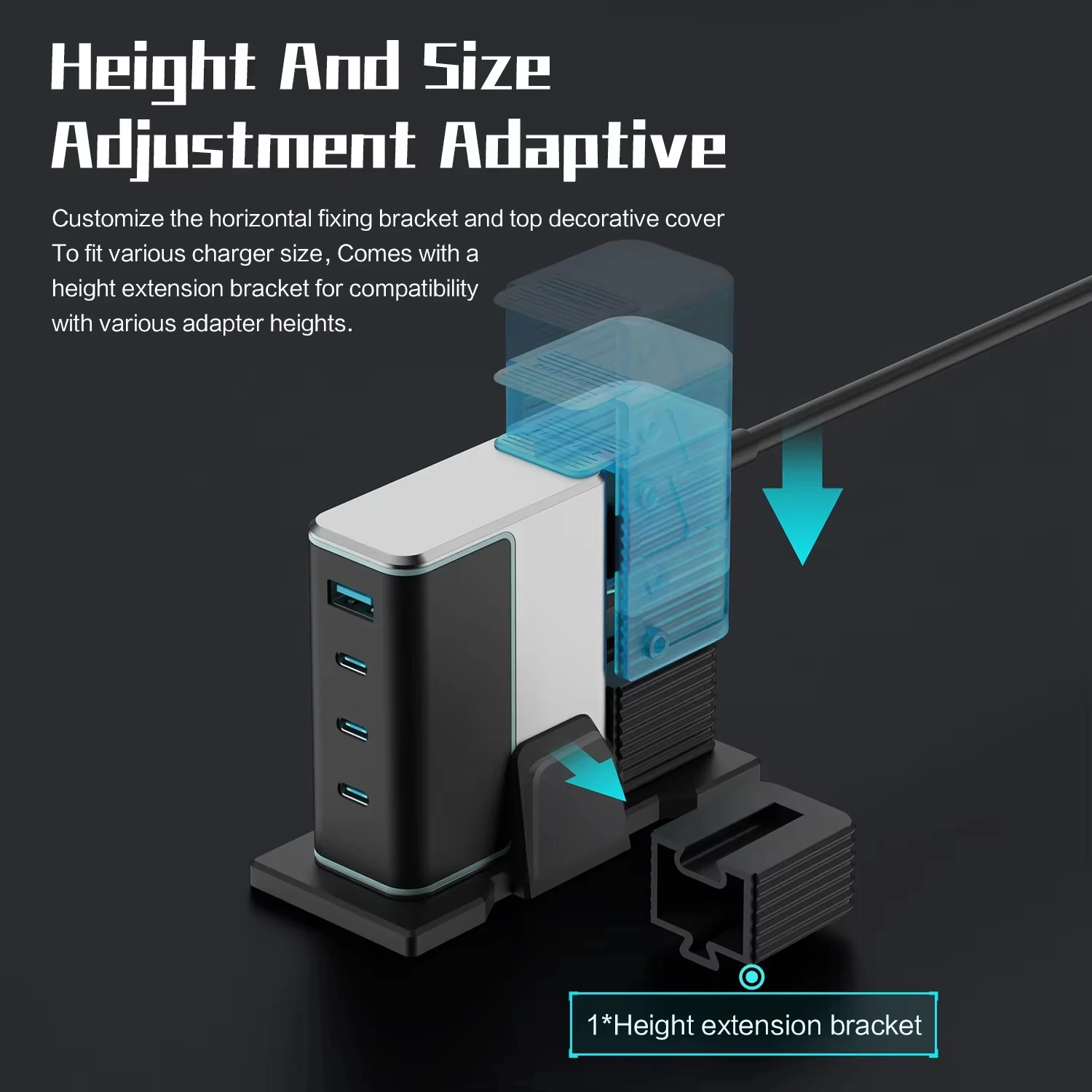 Kit de support d'adaptateur de bureau, prise américaine, station de chargeur GaNs avec rallonge femelle à mâle pour chargeur Ugreen CUKTECH 140W Gan