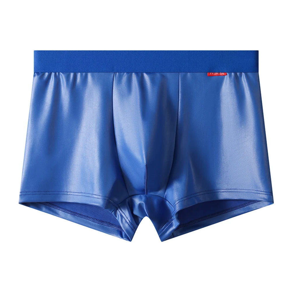 

Solid Color Men Faux Leather Soft Boxer Underwear Slimming Panties Bulge Pouch Trunks Boxers Shorts Clubwear