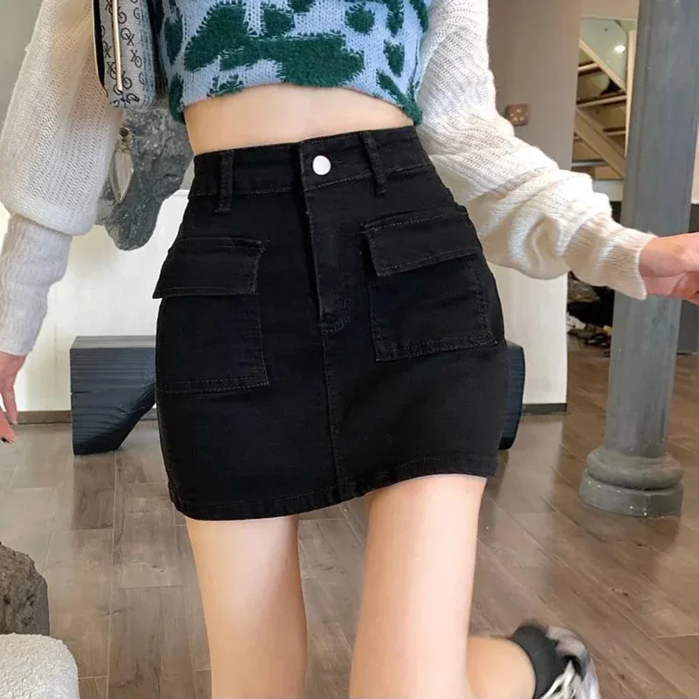 Y2k saias de carga de cintura alta moda feminina coreano chique-com cinto curto culotte saias femininas bolso streetwear jean mini saias