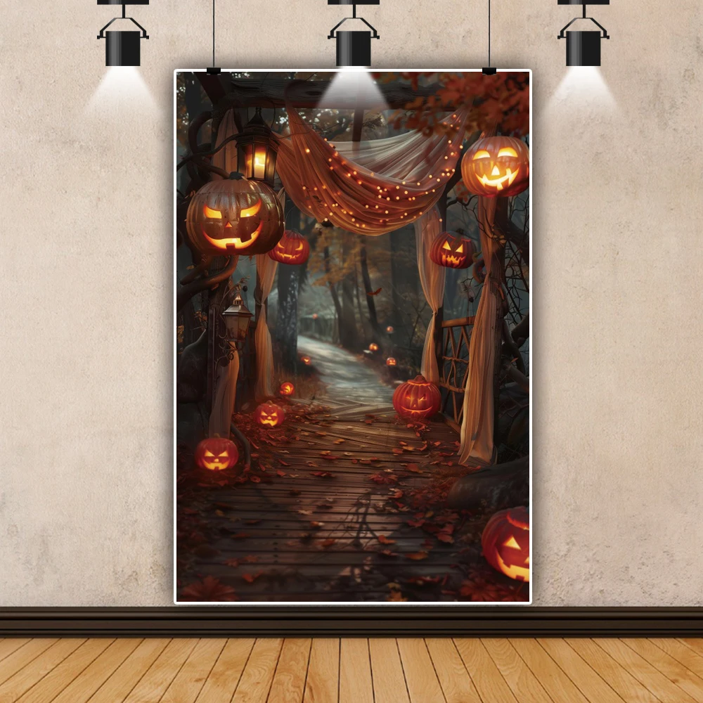 ฉากหลังกลางแจ้งฮาโลวีนโคมไฟฟักทองปาร์ตี้กลางคืนเด็กผู้ใหญ่ภาพโปสเตอร์ตกแต่งพื้นหลังสำหรับถ่ายภาพ