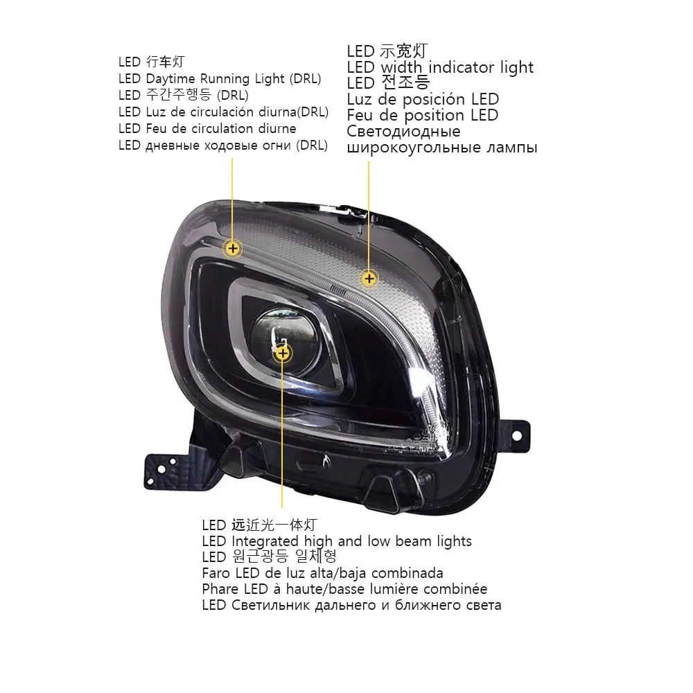 for Mercedes-Benz Smart Headlights Assembly 2015 2016 2017 2018 2019 Modified LED Daytime Running Lights Upgrade Lens Headlights
