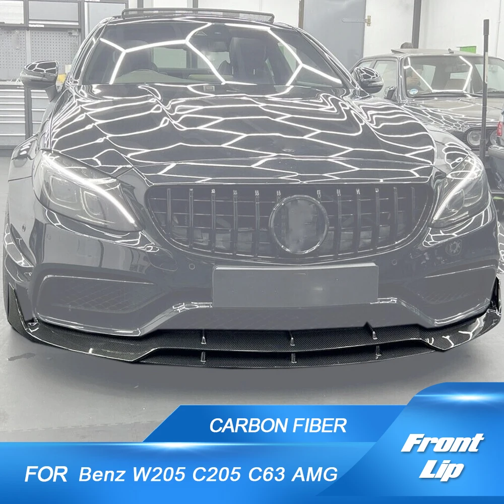 Car Front Bumper Chin Lip for  Mercedes Benz W205 C205 C63 AMG Coupe 2015-2018 Carbon Fiber Front Bumper Lip REAL CARBON