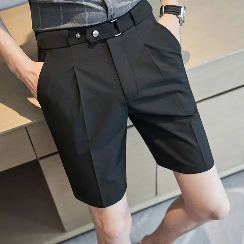 Comfortable Elastic Waist Cargo Shorts Straight Simplicity Handsome Button Pockets Solid Zipper Fashion Casual Men\'s Clothing