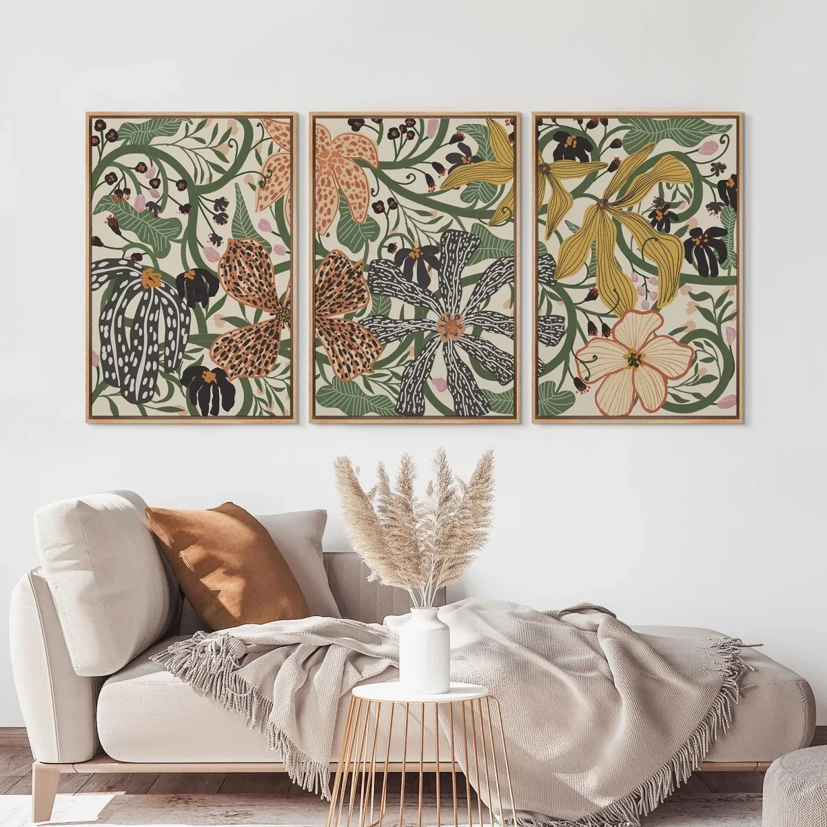 Multiple sizes 3pcs frameless Canvas Painting /set Bohemian Bold Floral Canvas Print Poster Mid-Century Vintage Botanical Art Pr