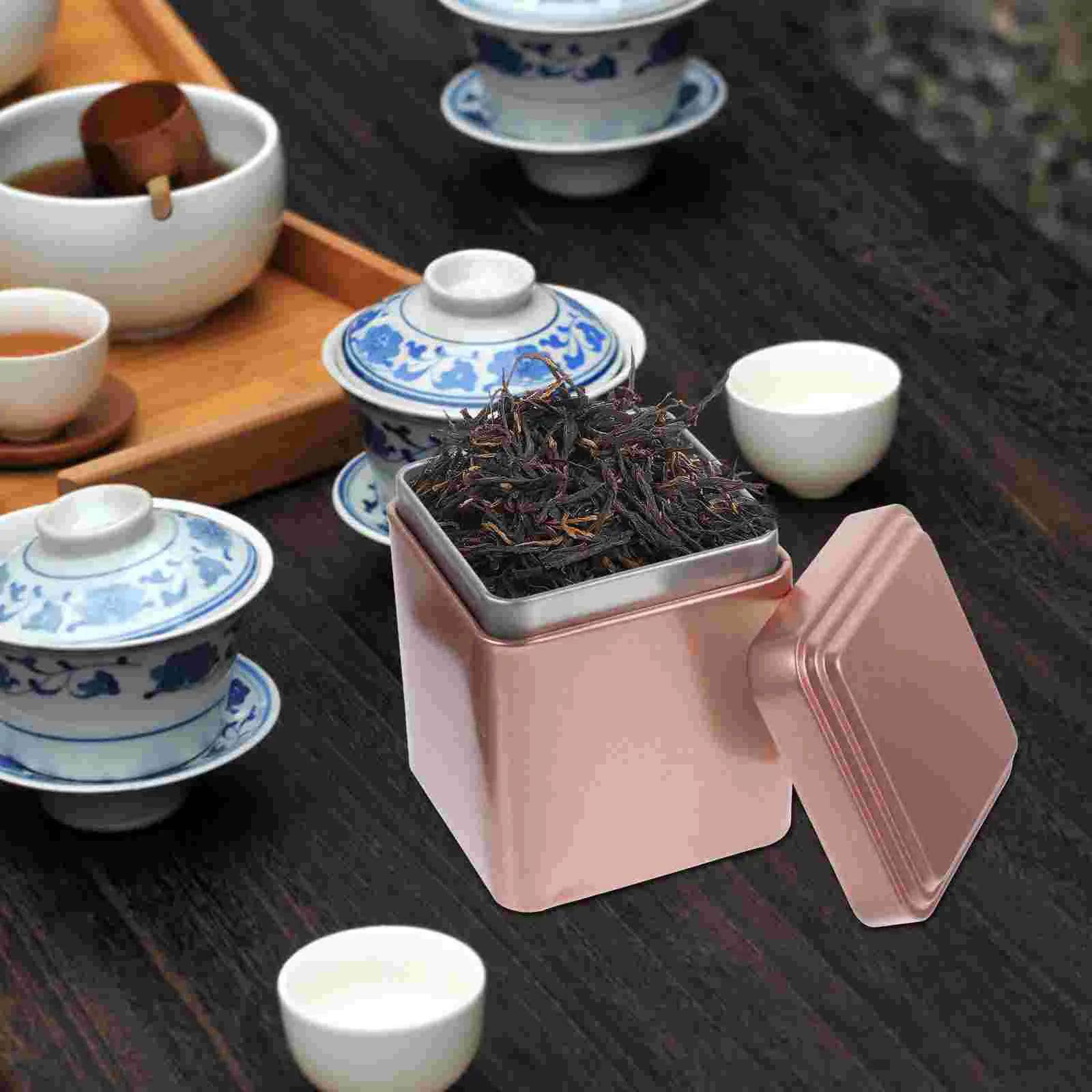 4 Pcs Coffee Can Tinplate Tea Sugar Cubes Jar Rectangular Tins with Lids Cute