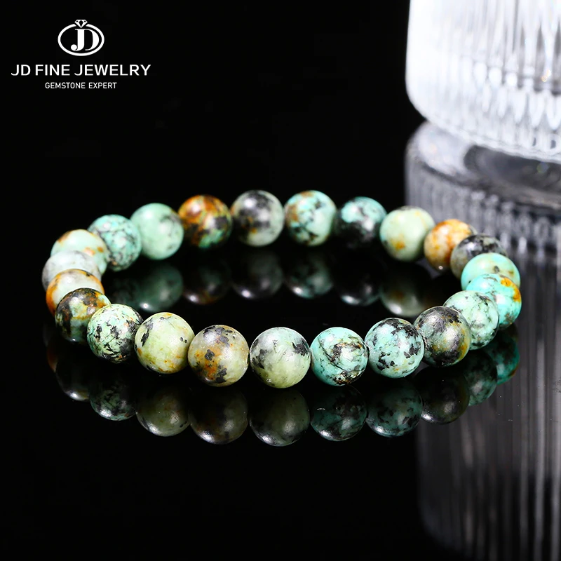 JD Natural Stone Africa Turquoise Round Bead Bracelet Women Men Vintage Chic Single Circle Stretch Bangles Chakra Charm Jewelry