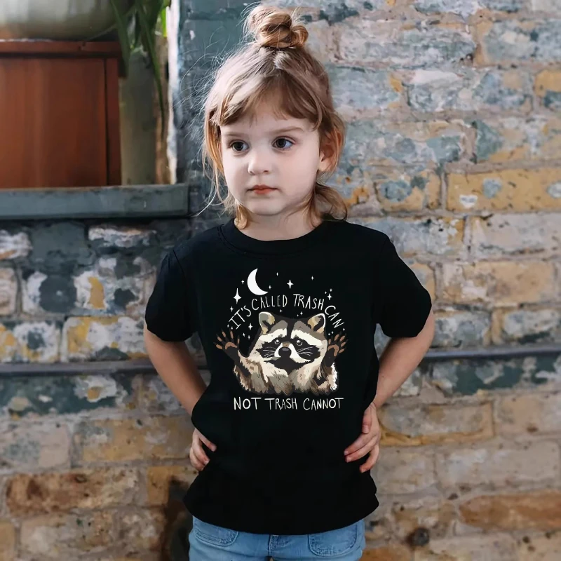 

Girls Cartoon Raccoon Graffiti Short Sleeve T-shirt Casual Fashion for Children Kids Clothes