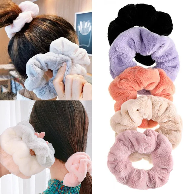 Zimowe ciepłe miękkie włosy Scrunchie Furry elastyczna opaska do włosów kobiety dziewczyny kucyk Holder gumka do włosów akcesoria do włosów