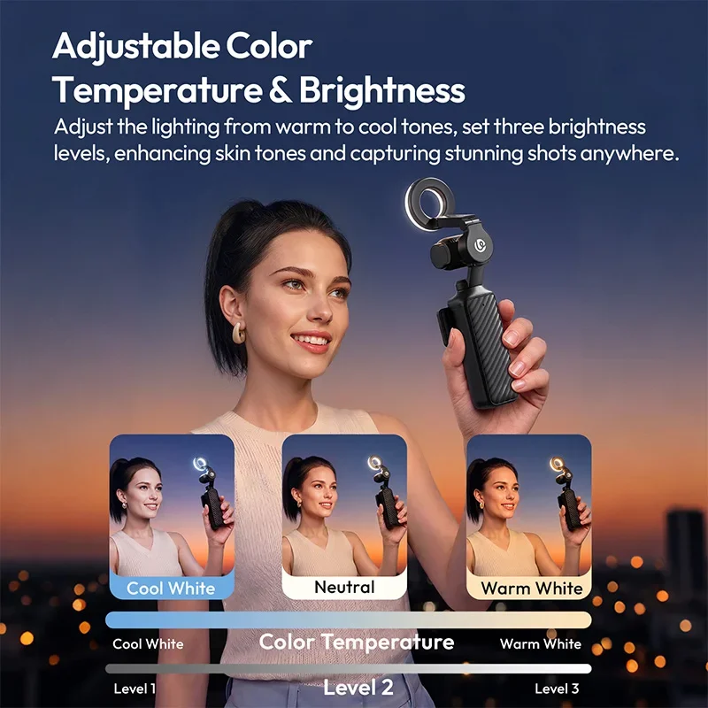Original Ulanzi LM004 Mini Magnetic Ring Fill Light 3 Levels Adjustable Brightness Video Lamp For DJI Pocket 4 Vlog Live Stream view 2