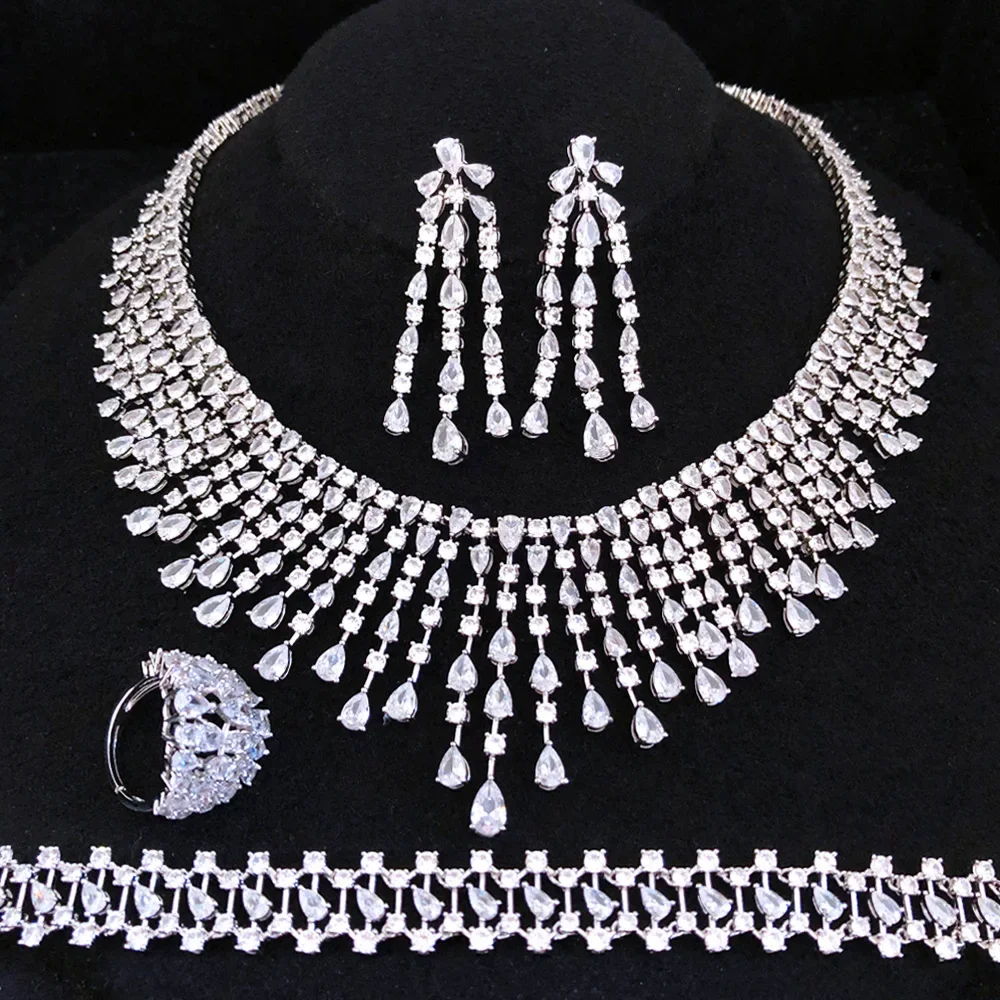

Kellybola Shiny Clear Gorgeous Luxury Necklace Earrings Bangle Ring Jewelry Set Super Bridal Wedding Accessories High Quality