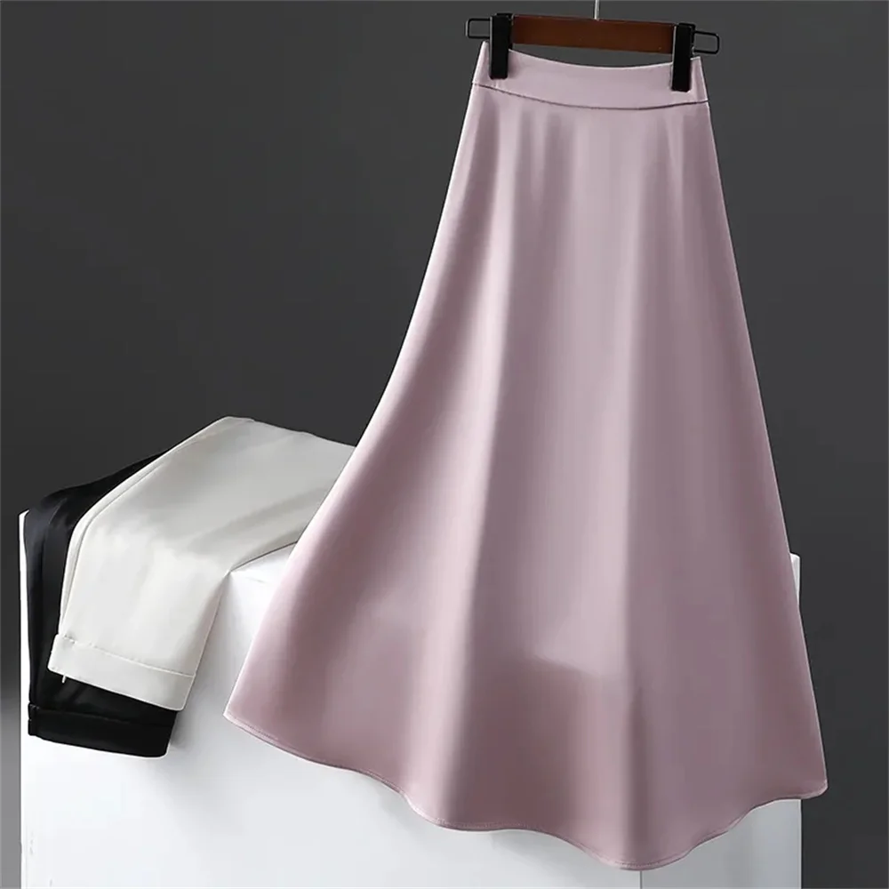 

High-quality Skirt Umbrella Skirt Women's Spring and Summer Silky Pearlescent A Word Overskirt Advanced Sense Skirts for Women