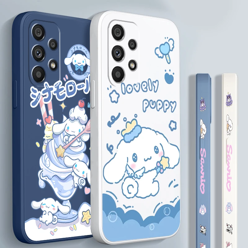 Sanrio Cinnamoroll Cute Cartoon Liquid Left Rope For Samsung A54 A53 A52 S A33 A32 A51 A71 A21S A13 A73 A72 A23 A12 5G 4G Funda