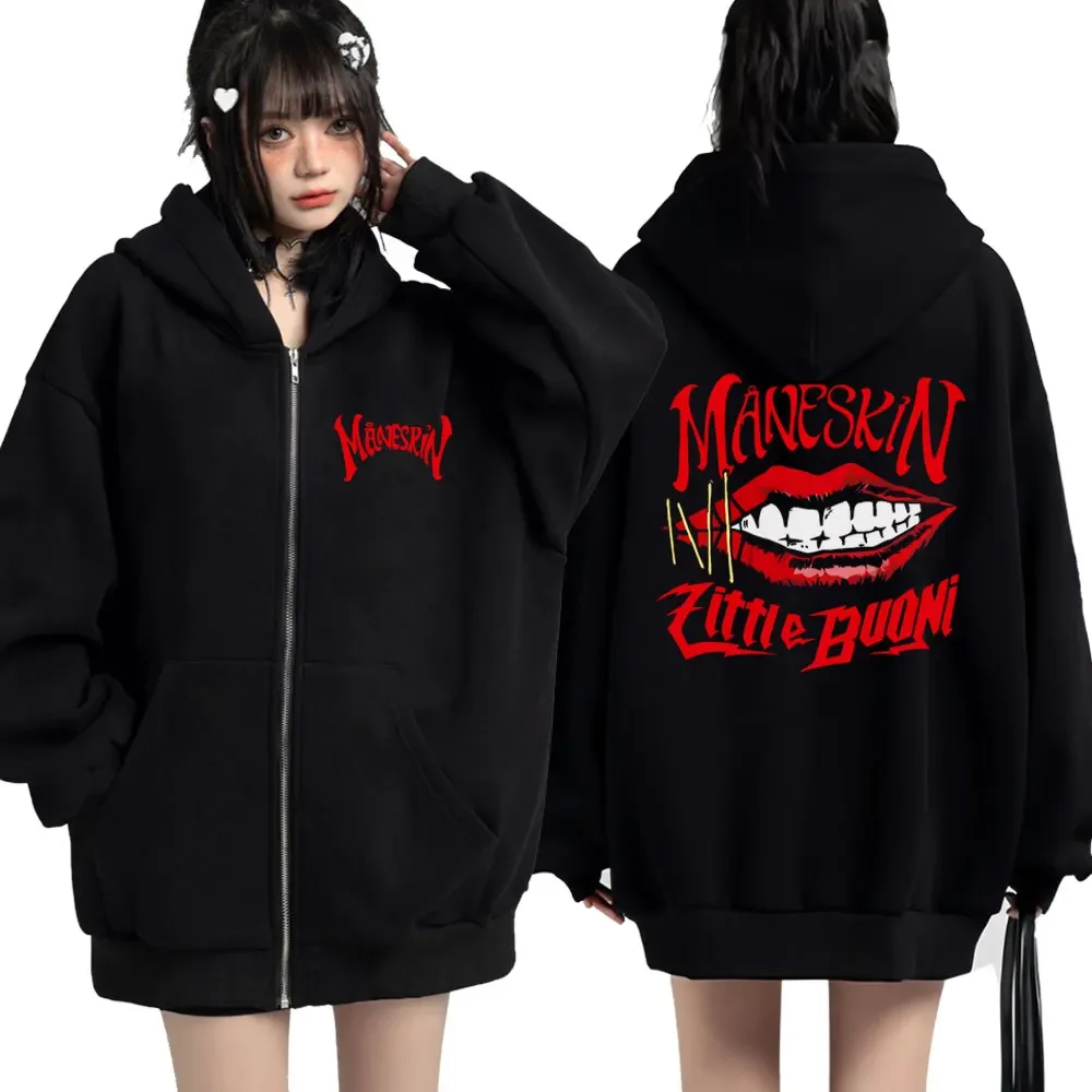 

Italian Rock Band Maneskin Mouth Zipper Hoodies Men Women Oversized Casual Cardigan Zip Up Hoodie Fashion Retro Streetwear Coats