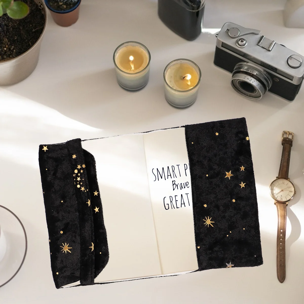 

SHINEOFI Cloth Book Cover Handmade Protective Sleeve Gold Stamping Design for Notebook Journal Hardcover