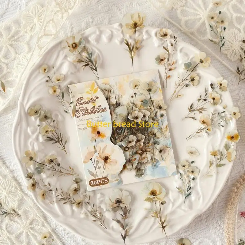 W89C 15 Sheets Flower Theme Adhesive Labels Tear Resistant