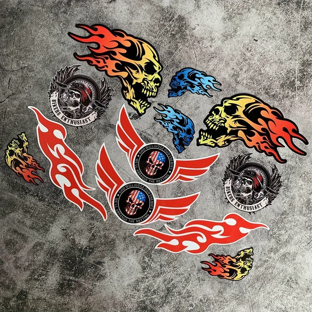 1 комплект байкерской наклейки с пламенным черепом — съемная декоративная наклейка, Rebel Vibe для мотоциклов, ноутбуков и скейтбордов