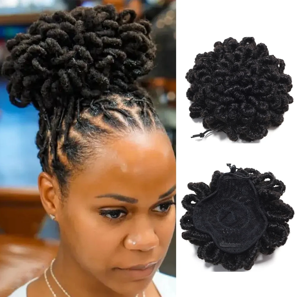1 Stück Afro-Haarknoten, synthetischer Dreadlock-Chignon, Kordelzug, Clip-in-Pferdeschwanz-Haarteile für schwarze Frauen