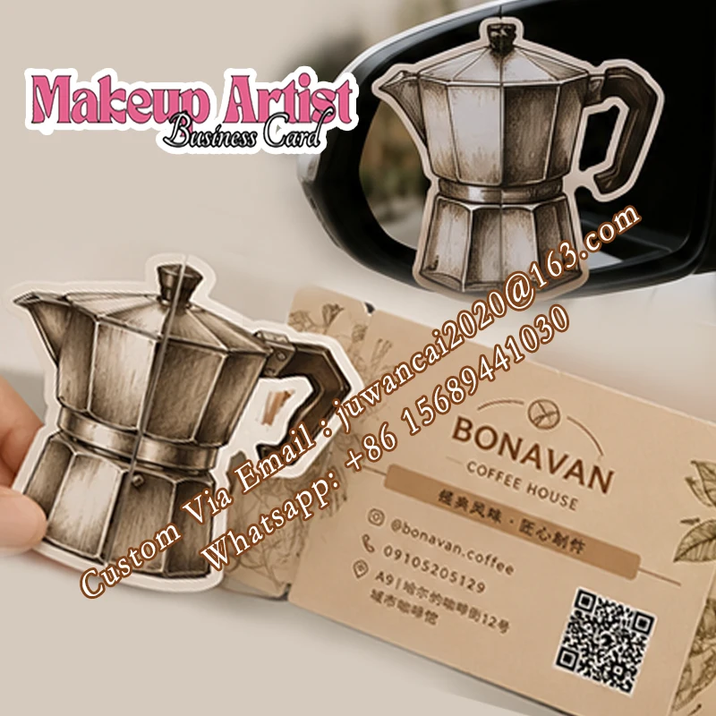 Custom Shape Foldable Coffee Cup Business Card Design Promotions Mirror Flyer Cards With Qr Code Printable Invitations Gift Card - view 5