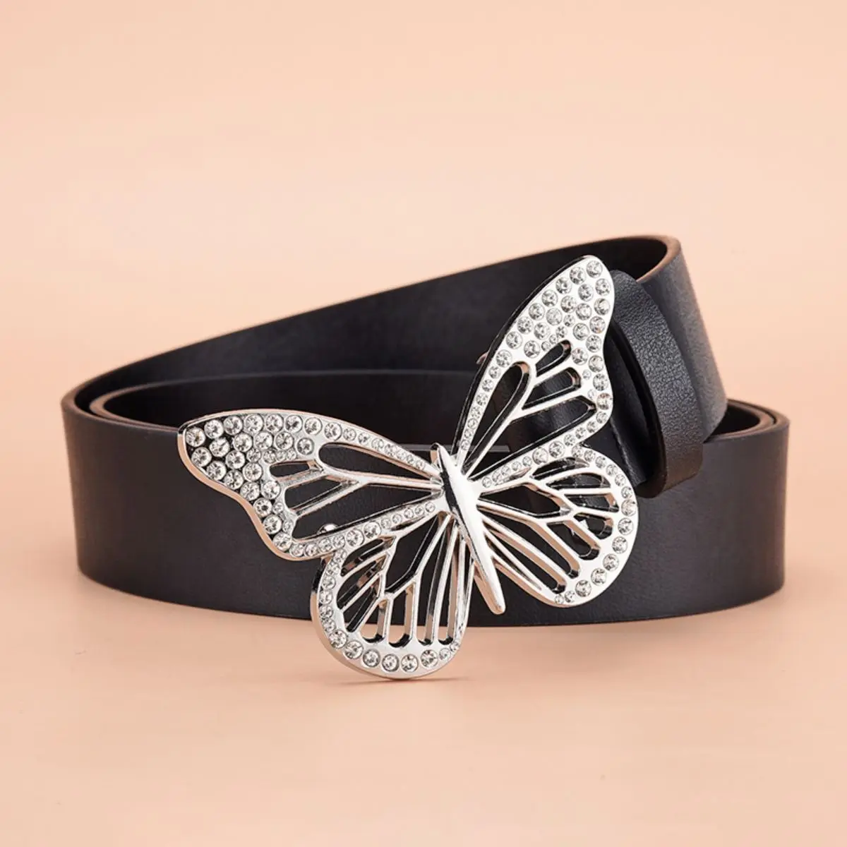 Cinturón de moda con hebilla de mariposa para mujer, cinturón de PU de alta calidad, cinturón de falda de Jeans emparejado, cinturón barato, regalo para novia y Mon