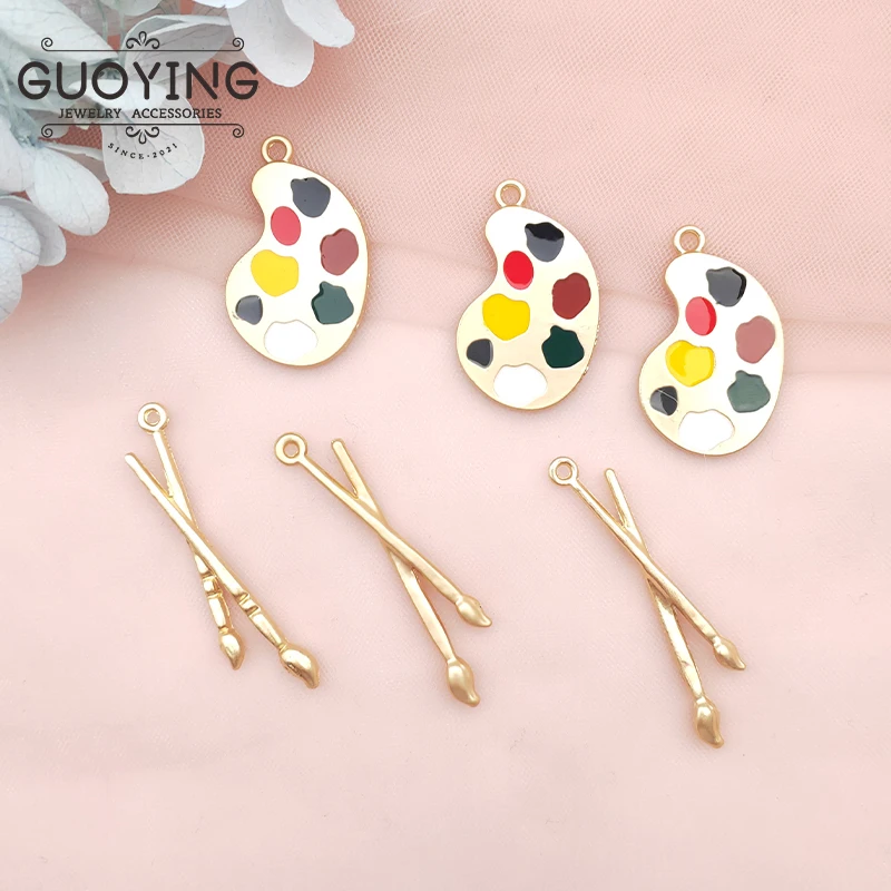 10pcs Alloy Drip Oil Charm Palette Brush Earrings DIY Designer Charm Keychain Pendant Jewelry Accessories Earring Charms