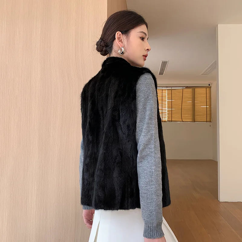 2025 femmes Double face à la mode hiver vison fourrure gilet automne hiver confortable Style décontracté sans manches col montant veste