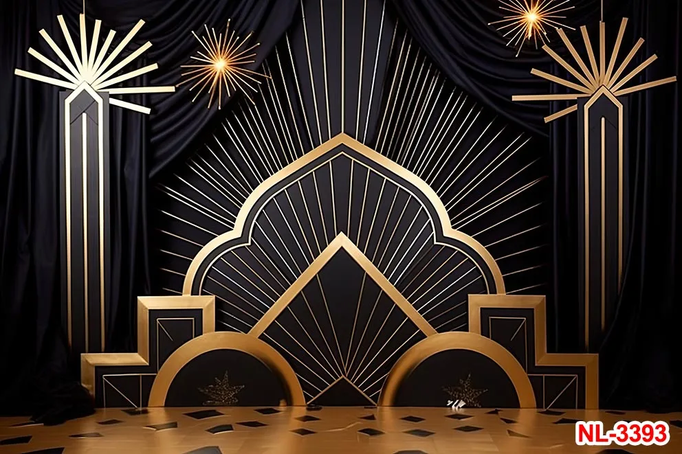 Great Gatsby Theme Backdrops Party Golden Black 1920s Retro Art Portrait Decoration Children Happy Birthday Backgrounds Props