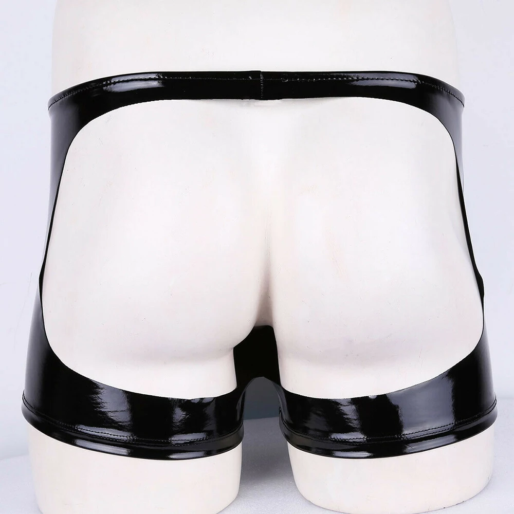 Mens PVC Zip Pouch Briefs Wet Look Trunks Shorts Backless Underwear Hombre Stretch Breathable Underpants Lingerie