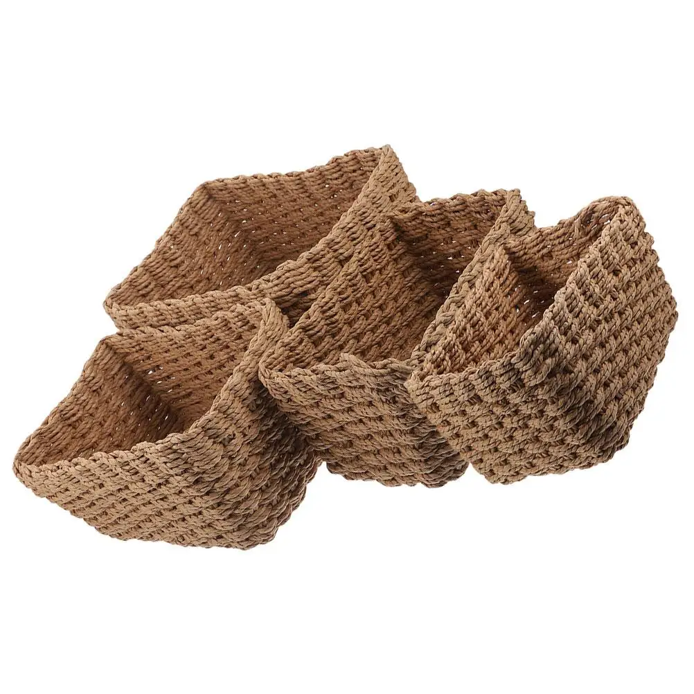 

4 Pcs Straw Woven Baskets Home Storage Organization Handmade Bedroom Living Room Khaki Flower Mini Baskets Table Organizer