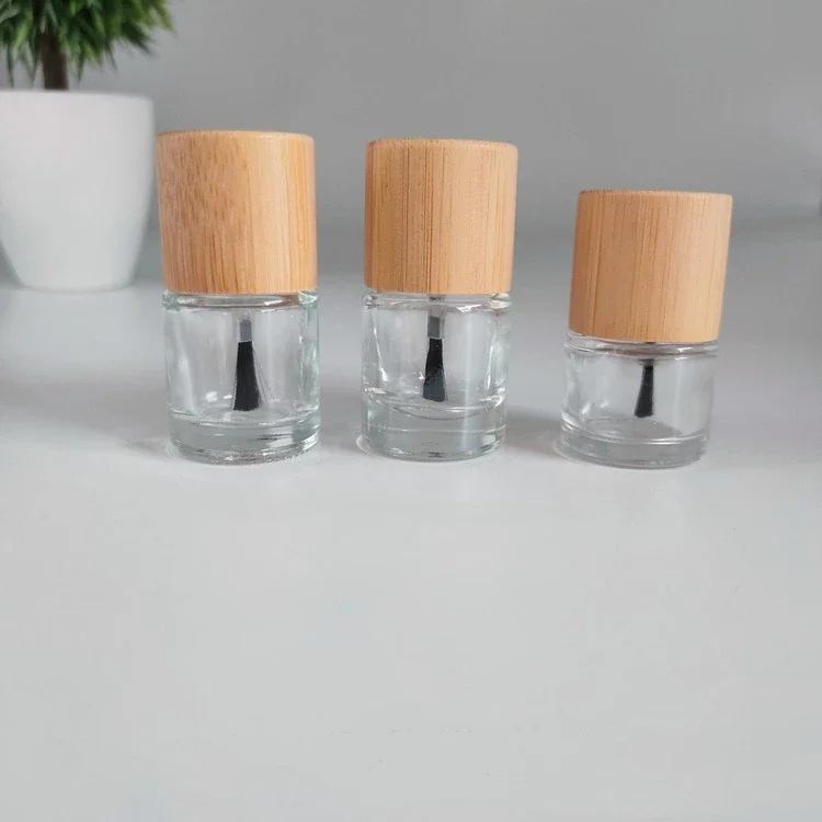 5ml 10ml 15ml Glass Nail Oil Bottle Hair Brush Nail Glue Bottle Bottling Solid Wood and Bamboo Cover Nail Oil Bottle Wholesale