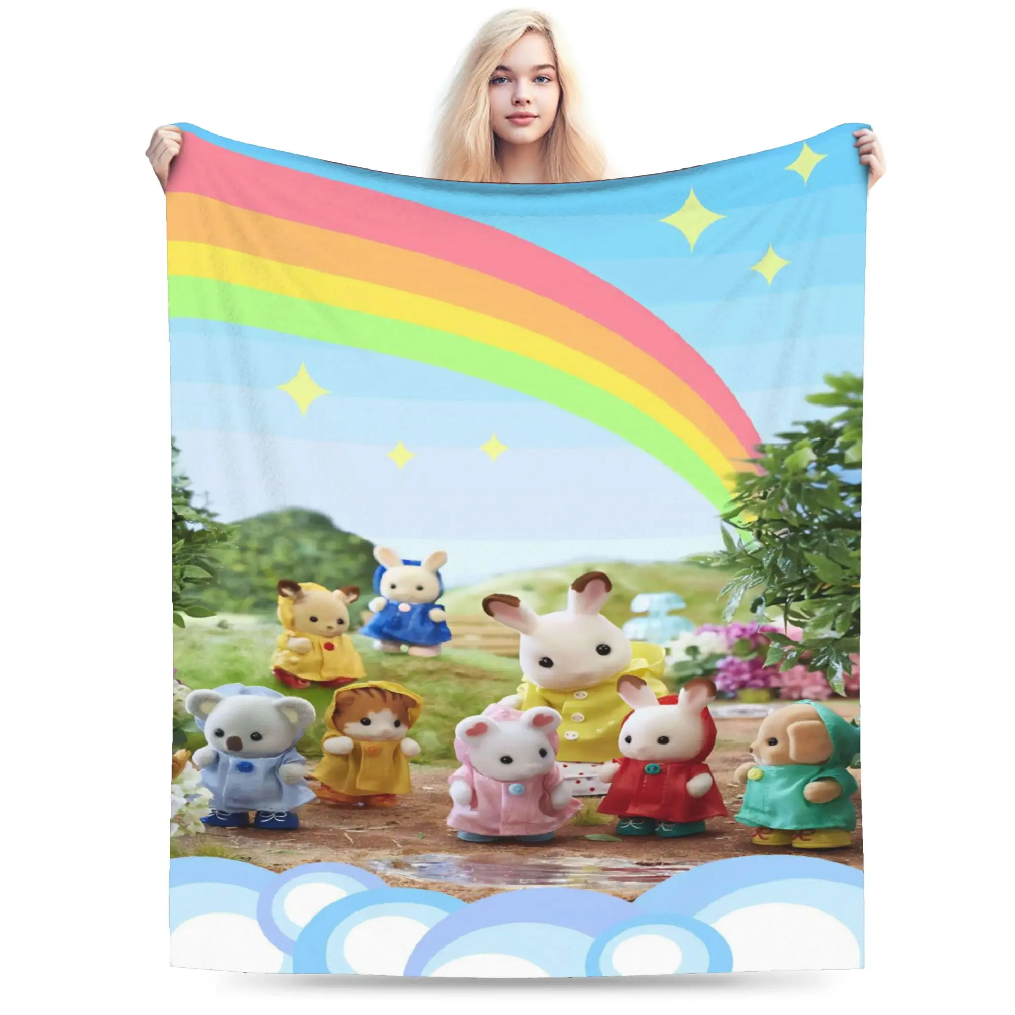 Sylvanian Families Warm Blankets  Children Plush Throw Blanket Comfortable Living Room Flannel Bedspread Sofa Bed Cover