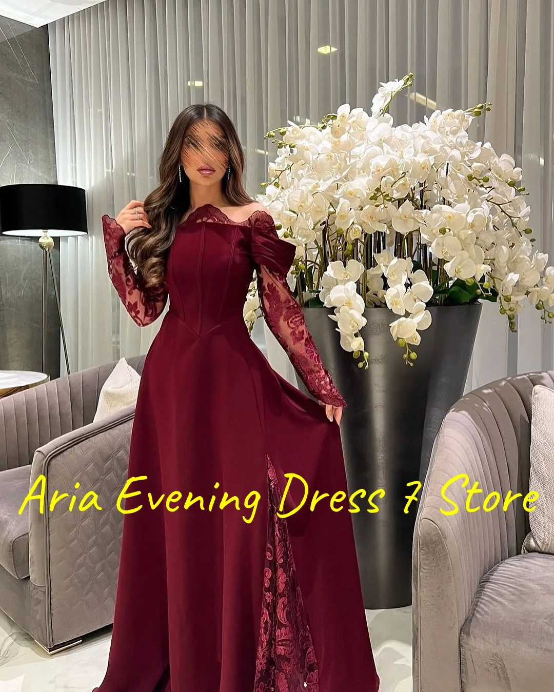 Customized Exquisite Jersey Off the Shoulder Lace Evening Dresses Delicate Long Sleeves Party Dress Custom Made Cocktail Dress image 5