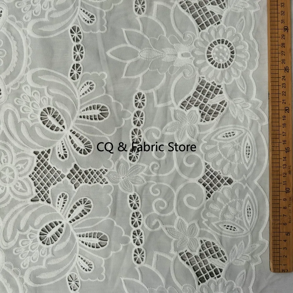 130cm Wide Off White 3D Flower Embroiderey Chiffon Fabric DIY Dress/Clothes/ Table Cloth/Curtain Material Designer Fabric