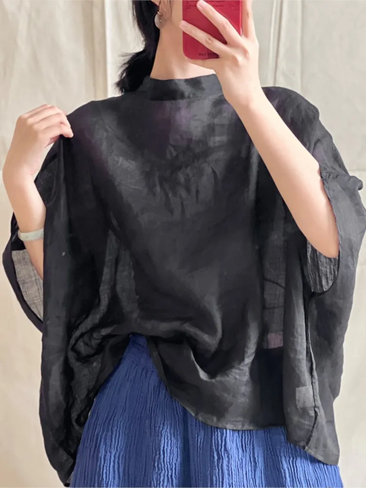 Oversized Summer Pullover T-Shirts Tops Women Bat Short Sleeve Fashion Loose Pleated Ladies Blouses Casual Woman Tops