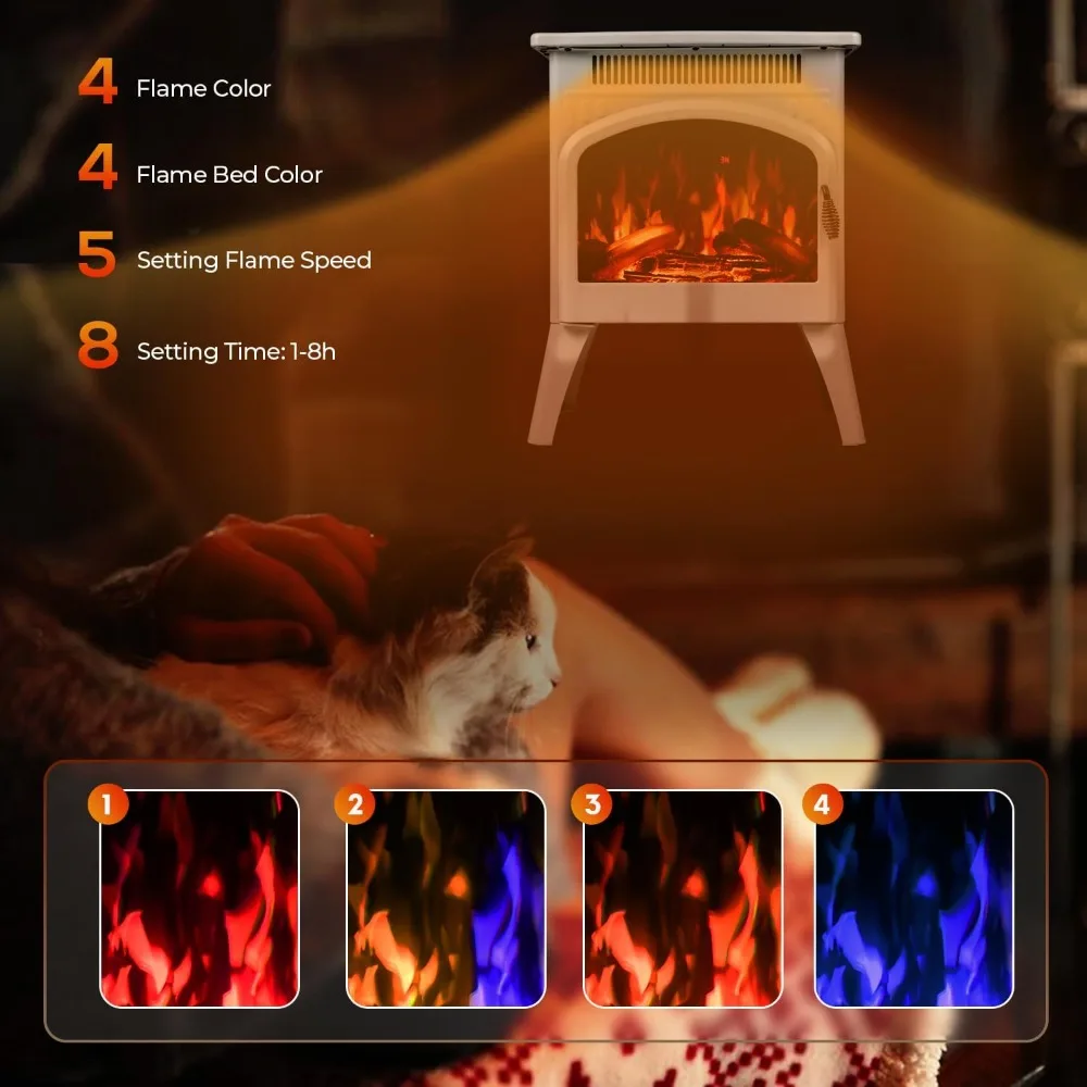 سخان مدفأة كهربائي 17 بوصة مع جهاز تحكم عن بعد، أنيق كاتدرائية، تأثيرات لهب مختلفة ومجموعة سجل وضع التسخين