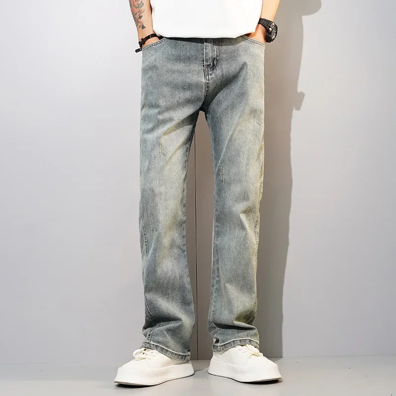 

LIBIELIY Four Seasons New Fashion Men's American Vintage New Fashion Loose Jeans Pants Casual Trendy Straight Elastic Denim Tro
