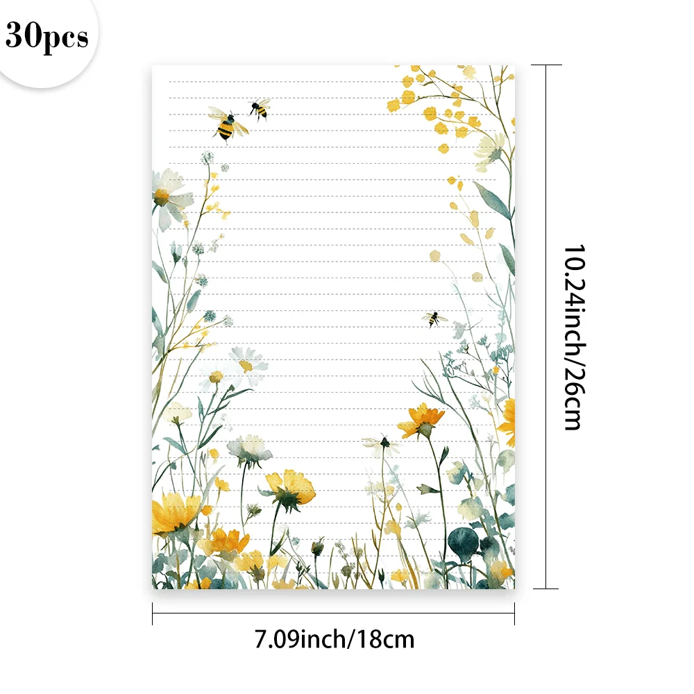 30 Sheets Of B5 Spring Wildflower-themed Writing Paper, Lined, Non-adhesive, Very Suitable For Notebooks, Memos, And Stickers