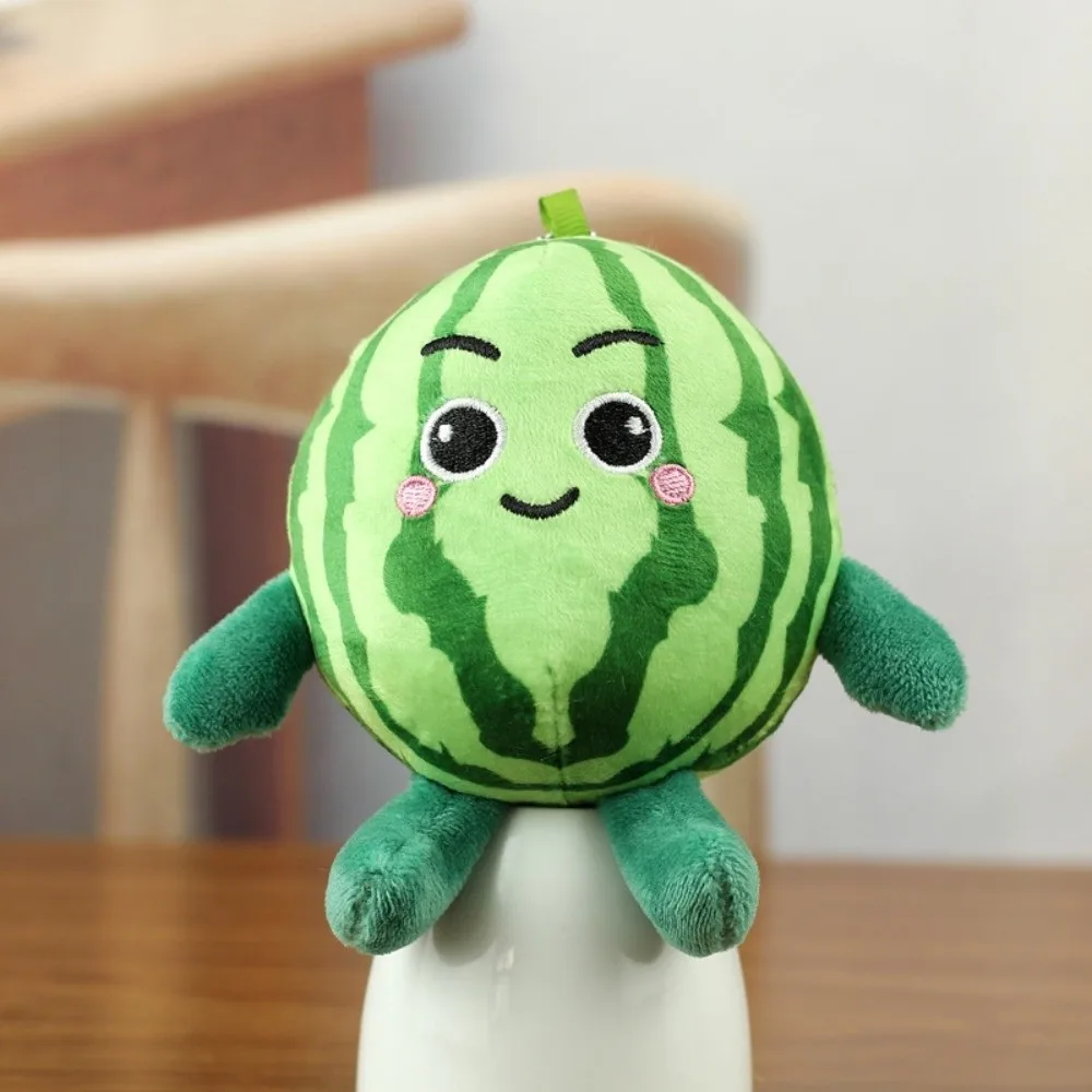 Soft Watermelon Plush Keychain Cute Creative Fruit Stuffed Doll Funny Expression Trend Watermelon Plush Keyring Bag Decoration