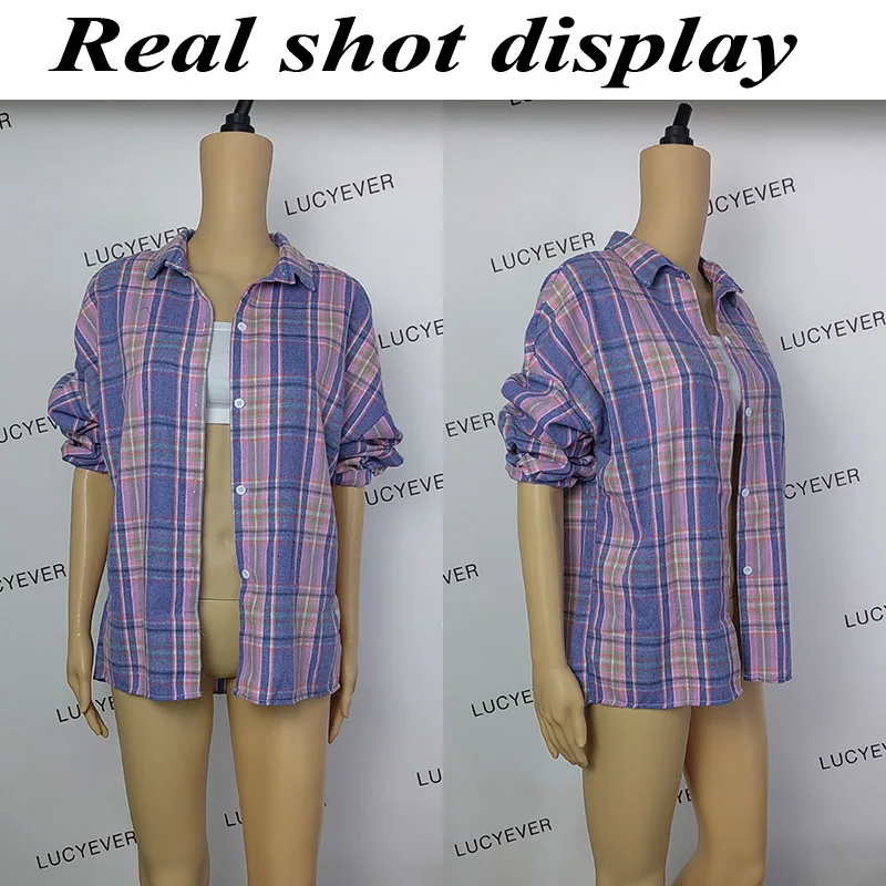 Lucyever Y2K Harajuku Women Plaid Blouse Vintage Loose Single-Breasted Casual Shirts Woman Korean Streetwear Long Sleeve Shirt