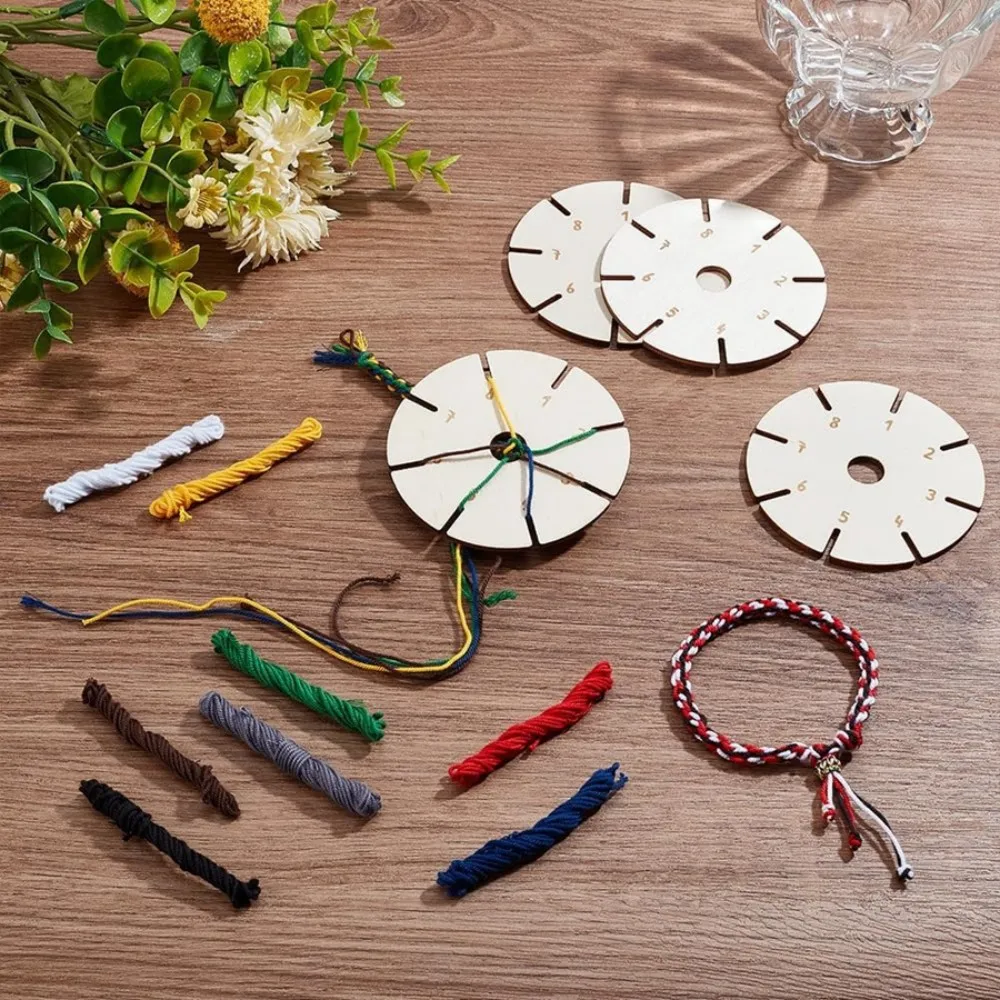 Wooden Round Bracelet Knitting Kumihimo Disc Tray Braided Rope Knot Knitting Weaving Jewelry Desgin Board view 2