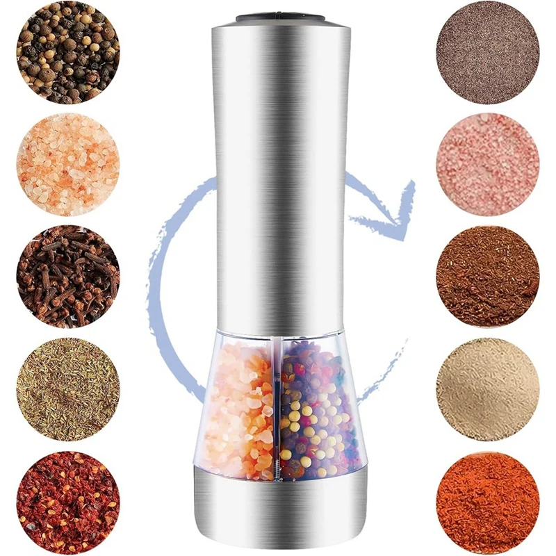 Electric Salt And Pepper Grinder Set, Refillable 2 In 1 Electric Salt And Pepper Grinder With Adjustable Coarseness Easy To Use