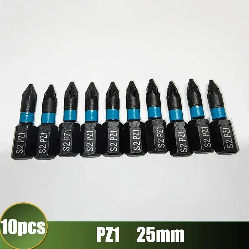 New PZ1/PZ2/PZ3 25mm S2 Alloy Steel Magnetic Impact Drill Bits Set 10pcs PH1/PH2/PH3 for Electric Screwdriver