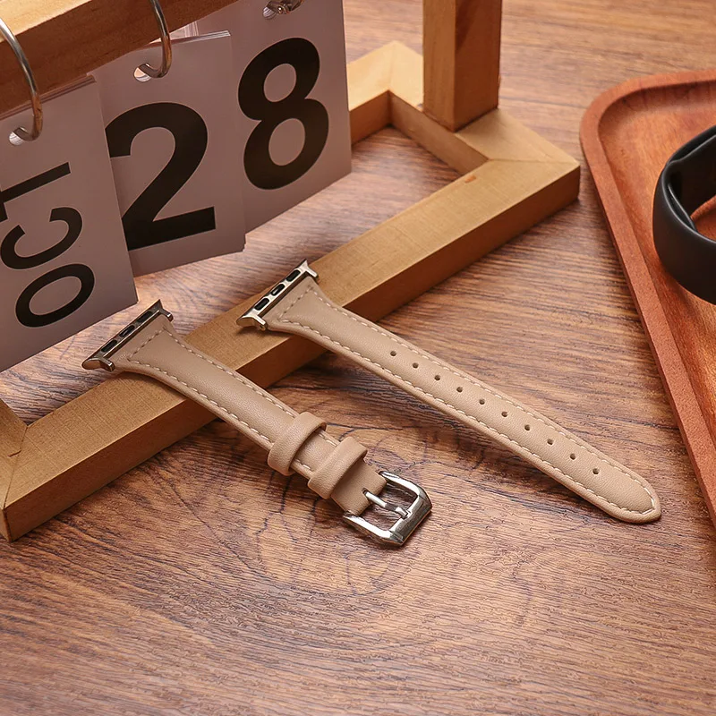 Slim Leather Strap For Apple Watch Band 11 10 ultra2-3 49mm 46mm 42mm 41mm-40mm 44mm 45mm Bracelet loop apple watch 8 9 7 6 se 4