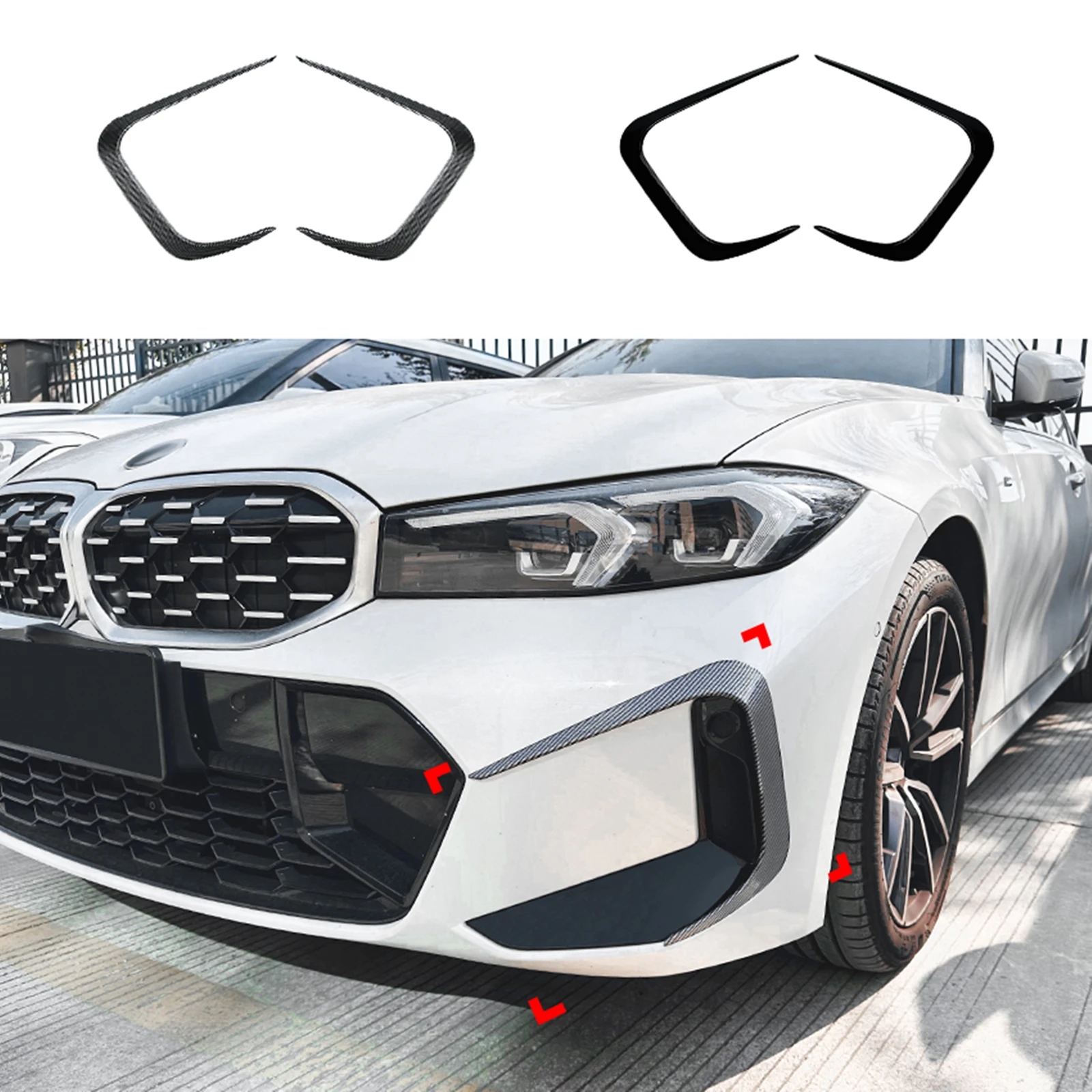 

For BMW 3 Series G20 G21 LCI 330i M340i M Sport 06.2023-up Front Bumper Side Air Vent Trim Fog Light Intake Frame Cover Splitter