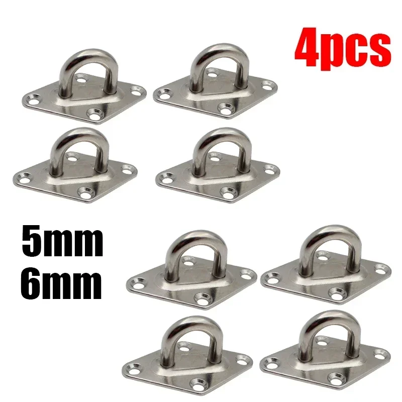 

4pcs M5 M6 Stainless Steel Ceiling Wall Mount Hook Heavy Duty Anchor Eye Plate For Boat Yoga Swing Hammocks Full Welding