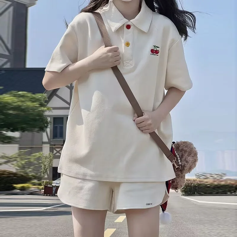 

Ladies College Style Polo Shirt Shorts Sports Suit Women's Summer Student Short Sleeved Loose Casual Two-piece Set
