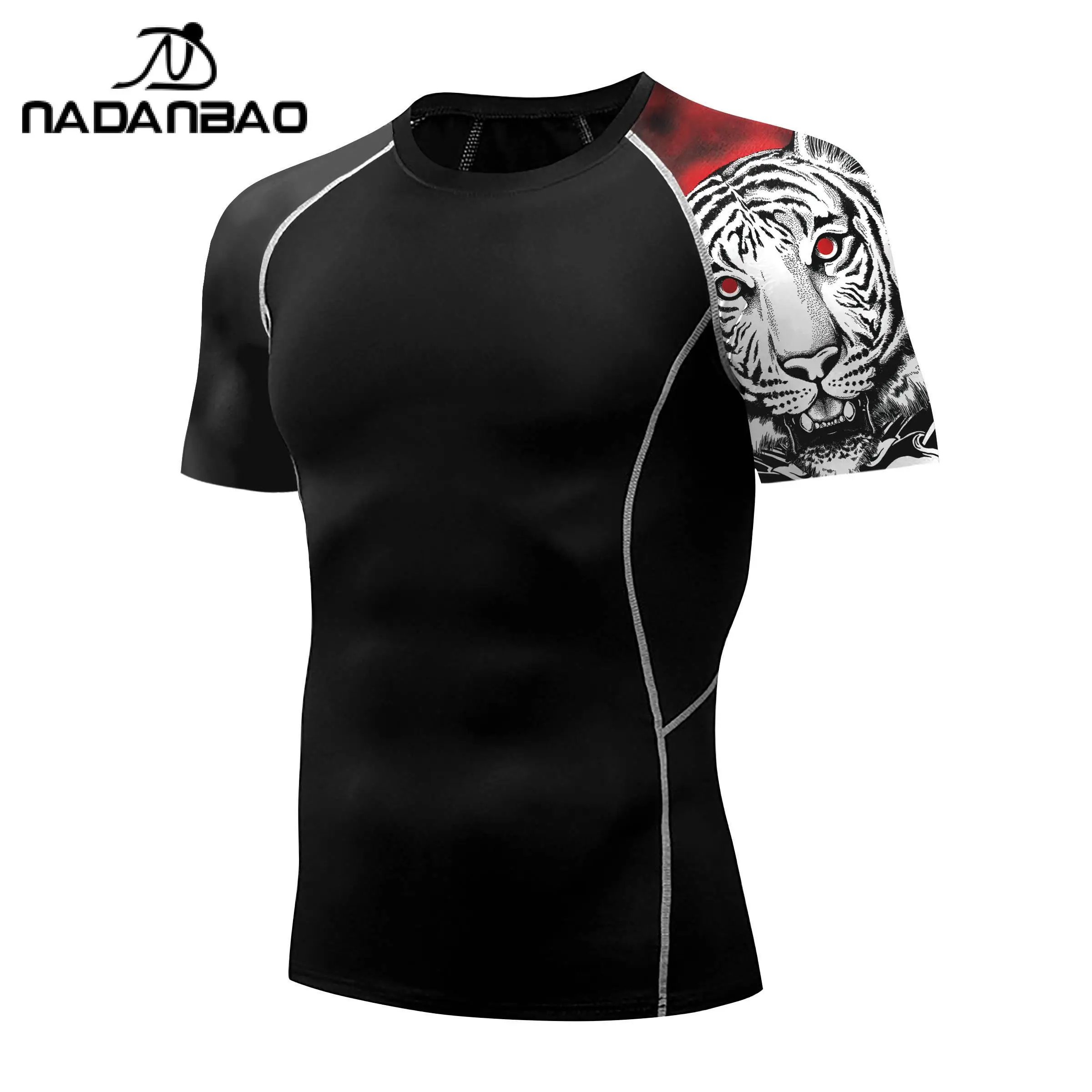 Nadanbao Men Short Sleeve Fitness Surfing Wetsuit Gym Slim Swimsuits Beach Swimwear Black Fashion Style Surfing Beachwear Top