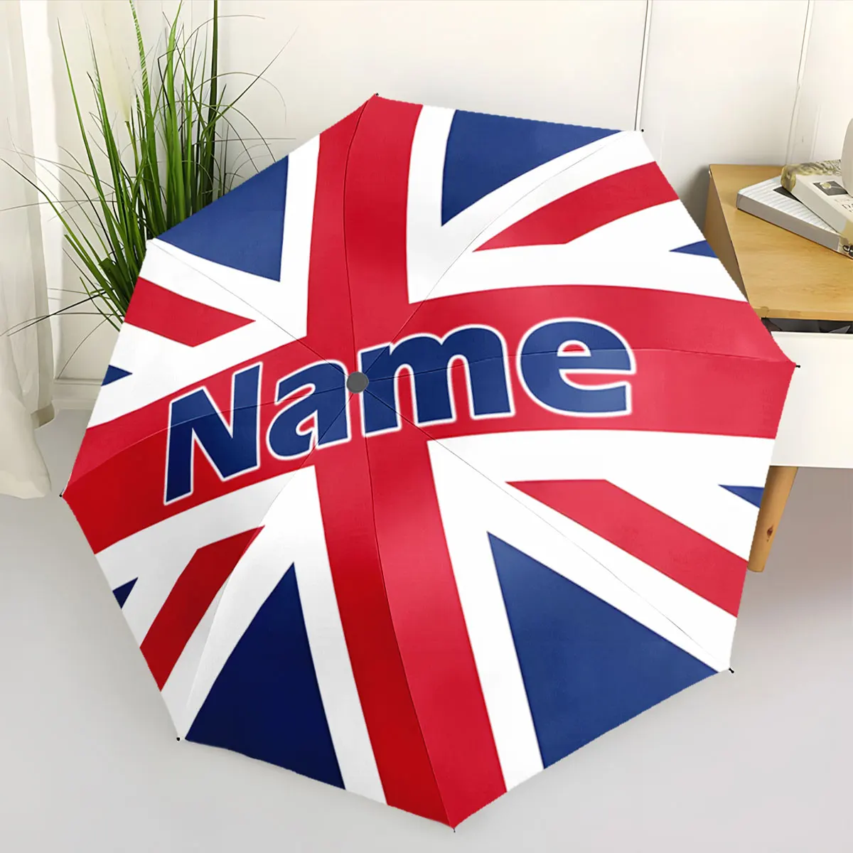 Custom Name Personalized Union Jack Umbrella Design Print 8 Iron Ribs Folding Umbrella, Auto-Open Fashion Sunshade
