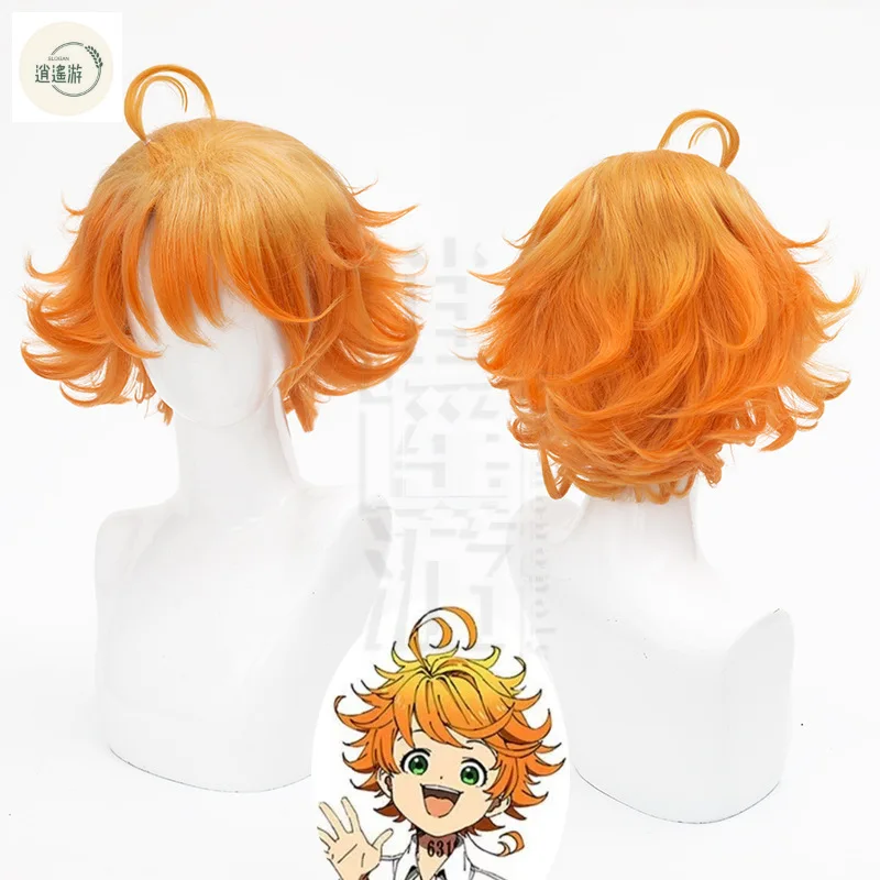 Peluca de Cosplay Emma Anime The Promised Neverland 30CM Kumquat gradiente pelo sintético resistente al calor pelucas de Cosplay para fiesta de Halloween