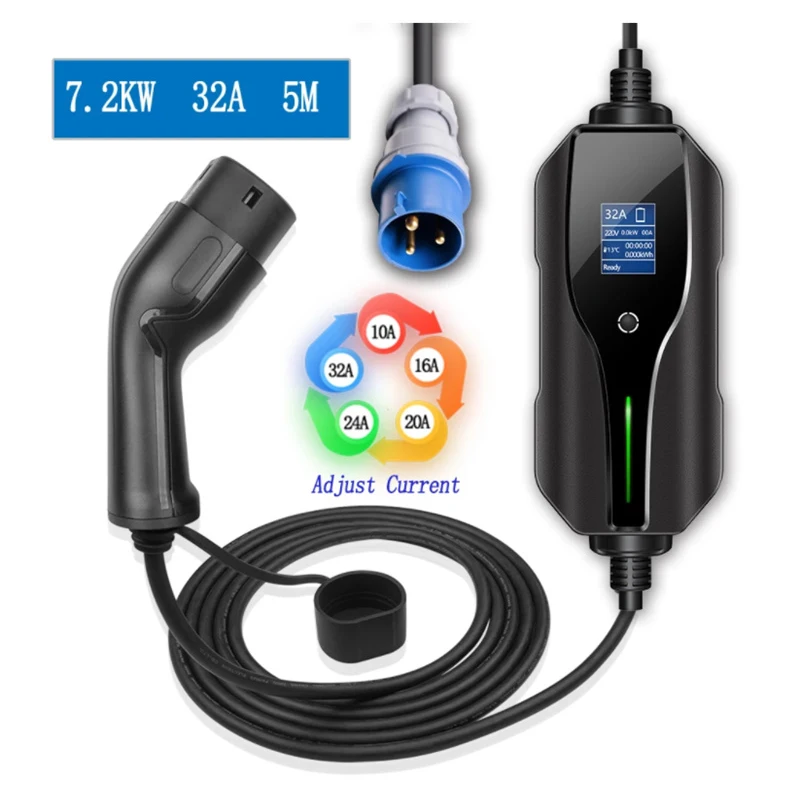 

Portable EV Charging Level 2 10A/16A/20A/24A/32A Electric Vehicle Charger 7.2KW, CEE Plug 110-250V EVSE Car Charger Cable